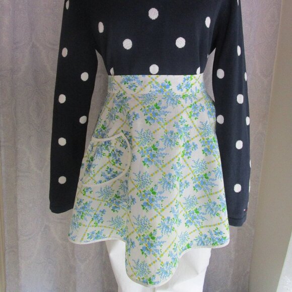 Vintage Other - Vintage 50s 60s Cottagecore Handmade Cotton Lace Floral Print  Apron Light Blue